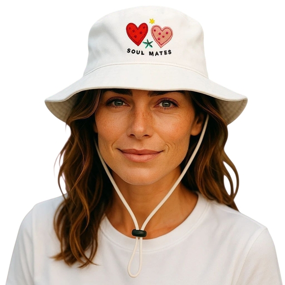 CPTN Apparel Bucket Hat/ Soul Mates/ Embroidered 100% Cotton White Canvas - Picture 12 of 12